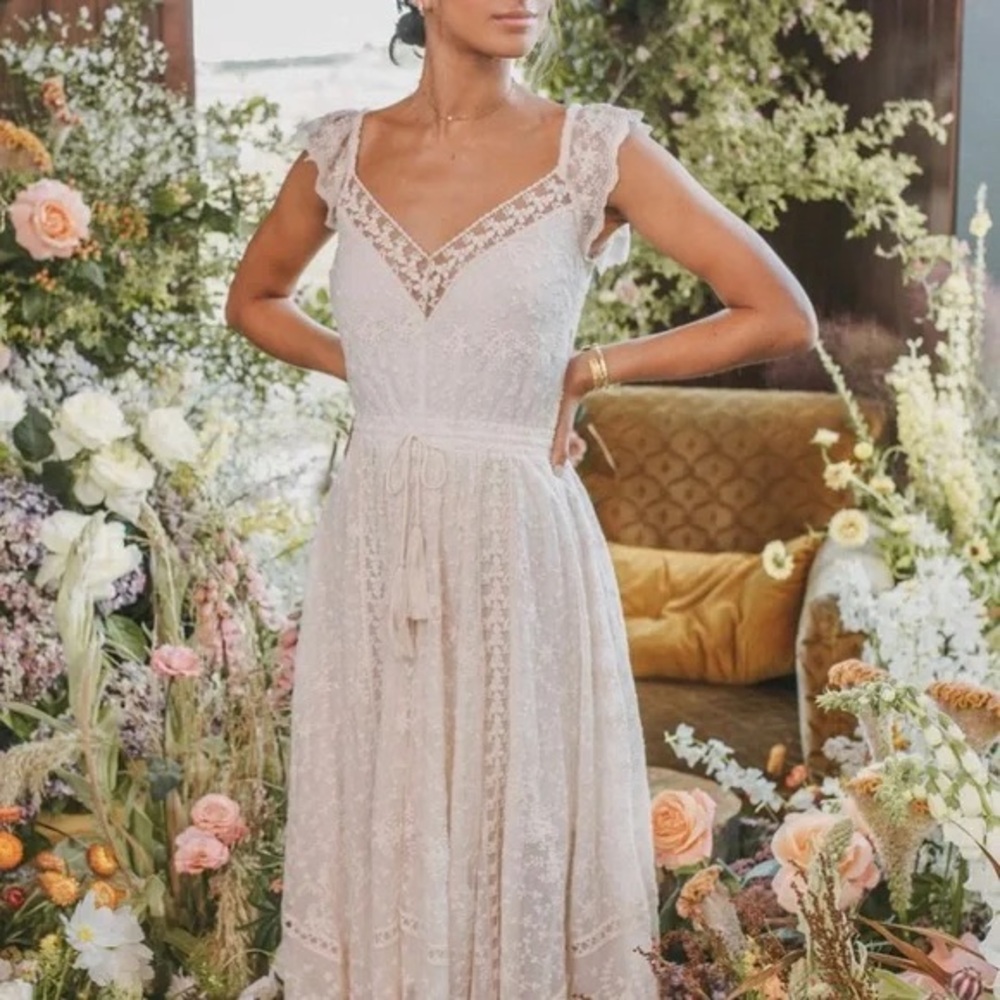 Spell Le Gauze Lace Kerchief Dress - Off White